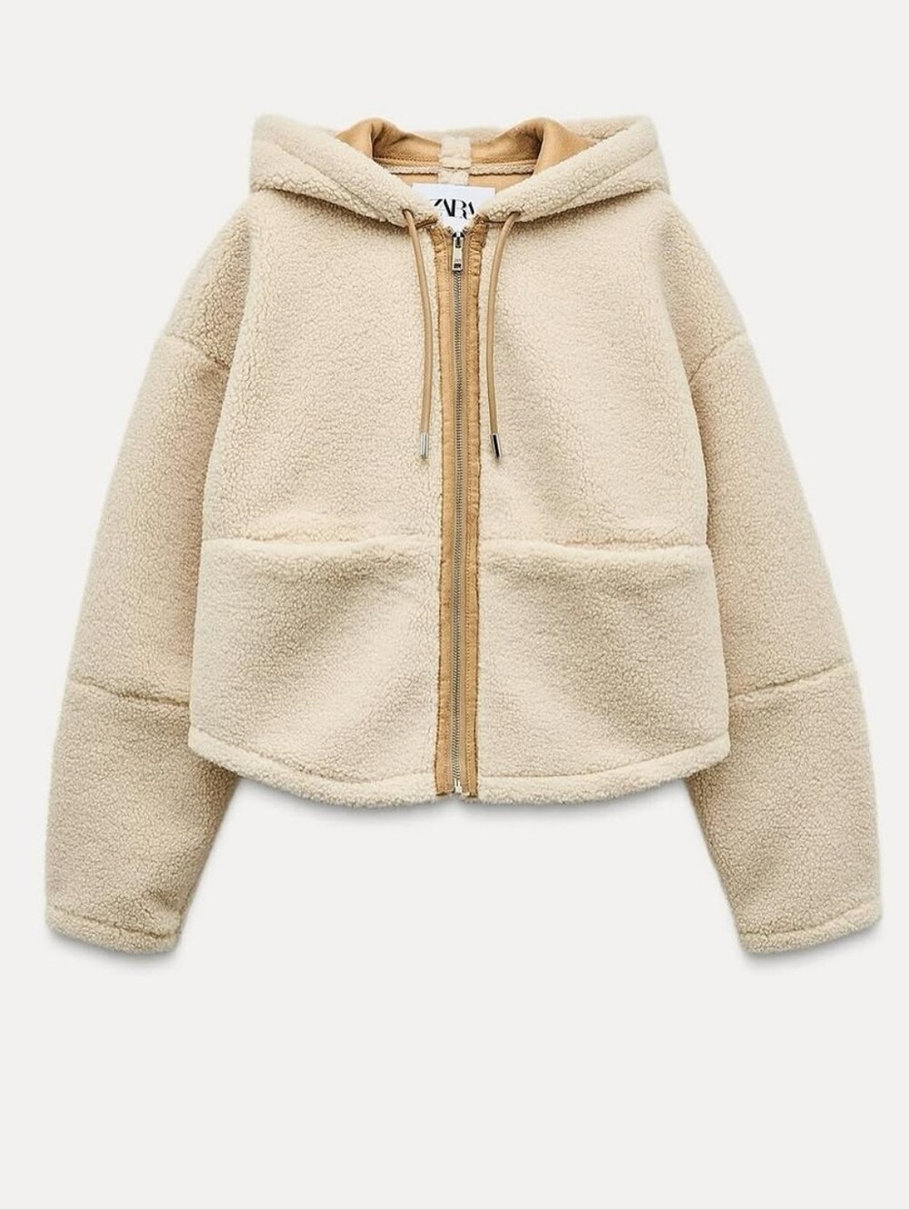 Zara Faux Shearling Teddy Sherpa Hooded Zip Jacket Faux Leather Lined M NWOT